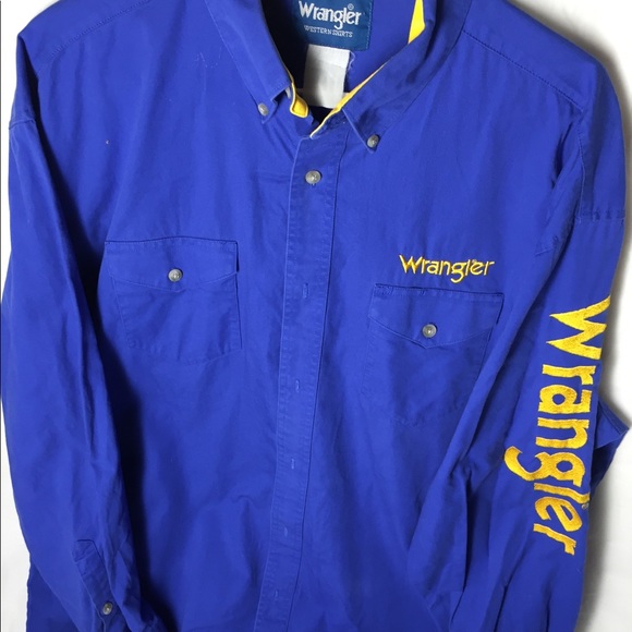 Wrangler Other - Wrangler Western Mens Shirt XLT Royal Blue/Yellow